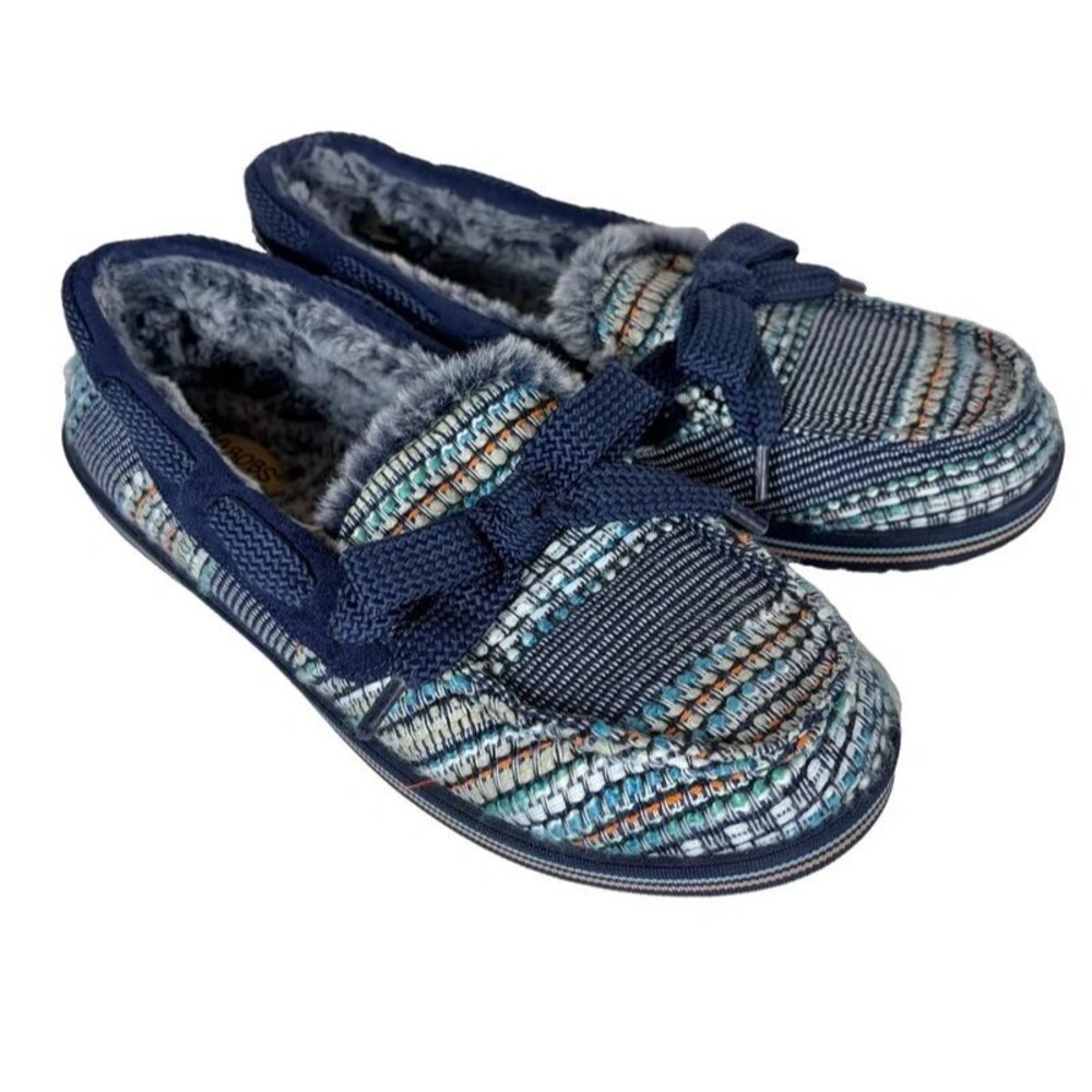 Sketchers Bobs Slippers Too Cozy Faux Fur Navy Blue Multi Color Womens US Size 8